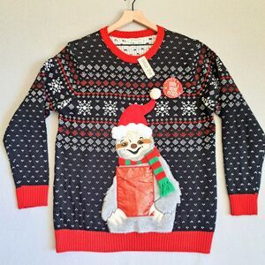 Holiday Hype XL NWT Ugly Christmas Sweater Sloth Drink Holder Black Red